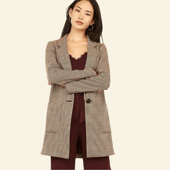 NWT Express Women’s Houndstooth/Plaid Brown, Red & Blue Long Blazer Jacket SZ M - Picture 5 of 6